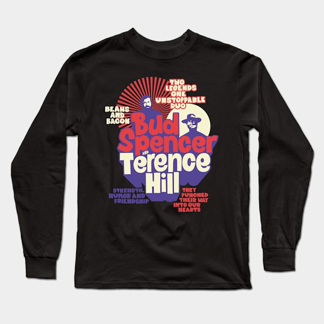 Bud Spencer and Terence Hill Illustration - A Tribute to the Dynamic Duo Long Sleeve T-Shirt by Boogosh